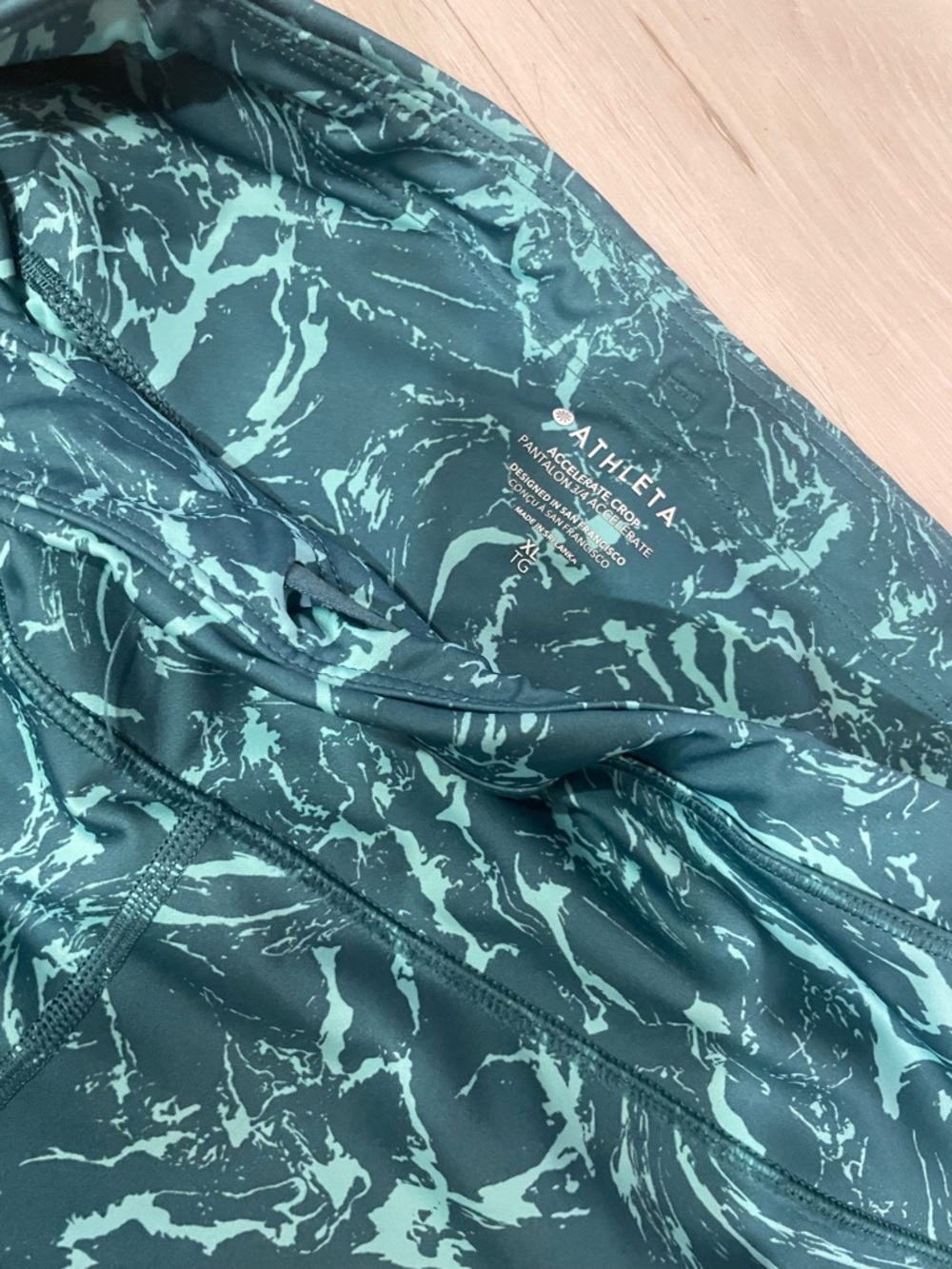 Athleta Teal Marble-Print Performance Leggings